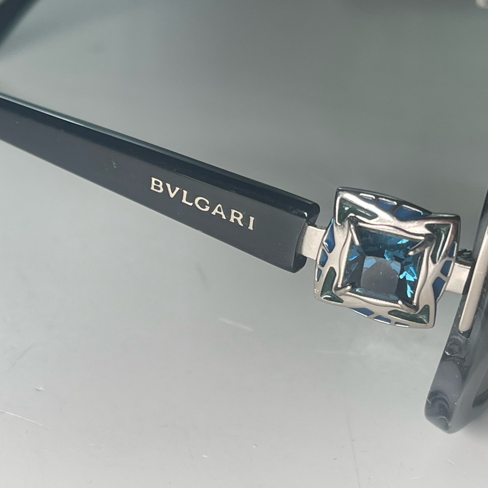 Bvlgari 6060-B Sunglasses Gray Marble Frame Blue Swarovski Crystals Black Arms